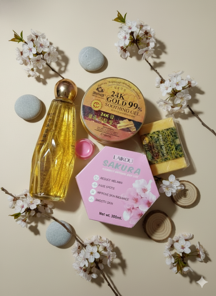 24K গোল্ড ও সাকুরা হোয়াইটেনিং কম্বো – উজ্জ্বল ও মসৃণ ত্বকের জন্য